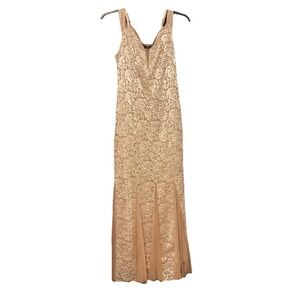 Candalite Size L Long Beige Golden Floral Prom Formal Homecoming Dress Pre-owned